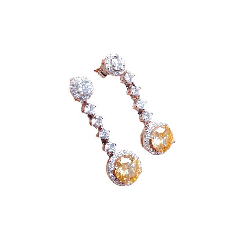S925 USA imported moissanite diamond earrings 1 carat yellow diamond fire color flash