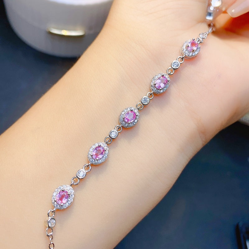 S925 new small fresh natural pink sapphire bracelet