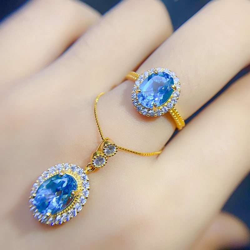 S925 Natural Swiss Blue Topaz Set