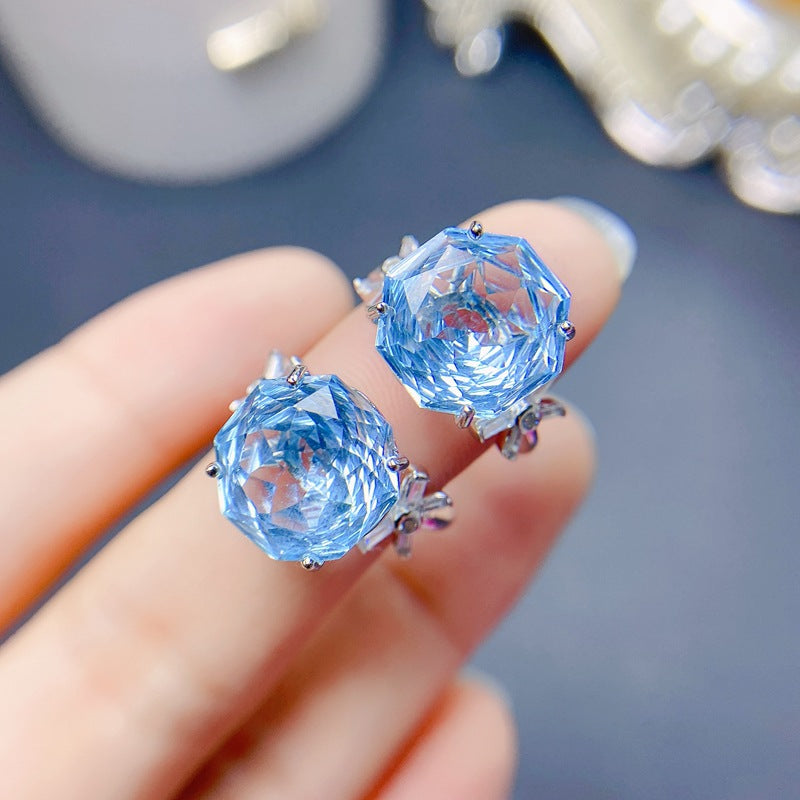 S925 Natural Rose Cut Crafted Blue Topaz Ring