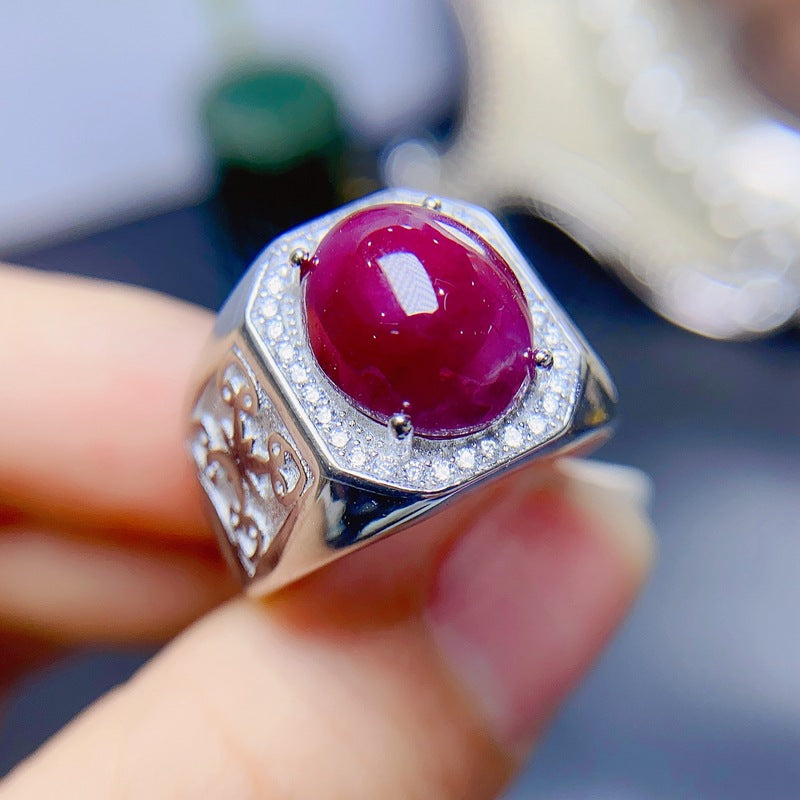 S925 5 Carat Natural Ruby Men's Ring