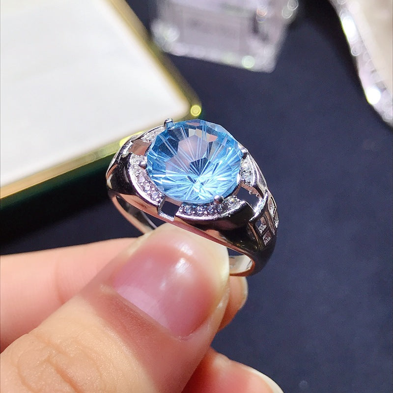 S925 Smokey Blue Topper Men's Ring