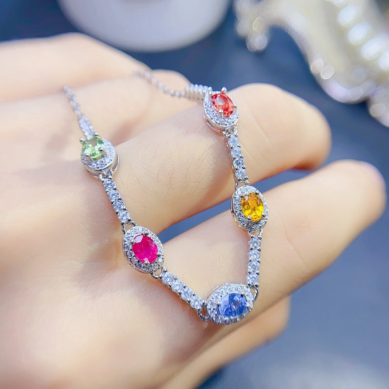 S925 Simple Natural Color Sapphire Bracelet