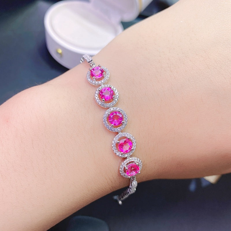 S925 Natural Pink Topaz Bracelet