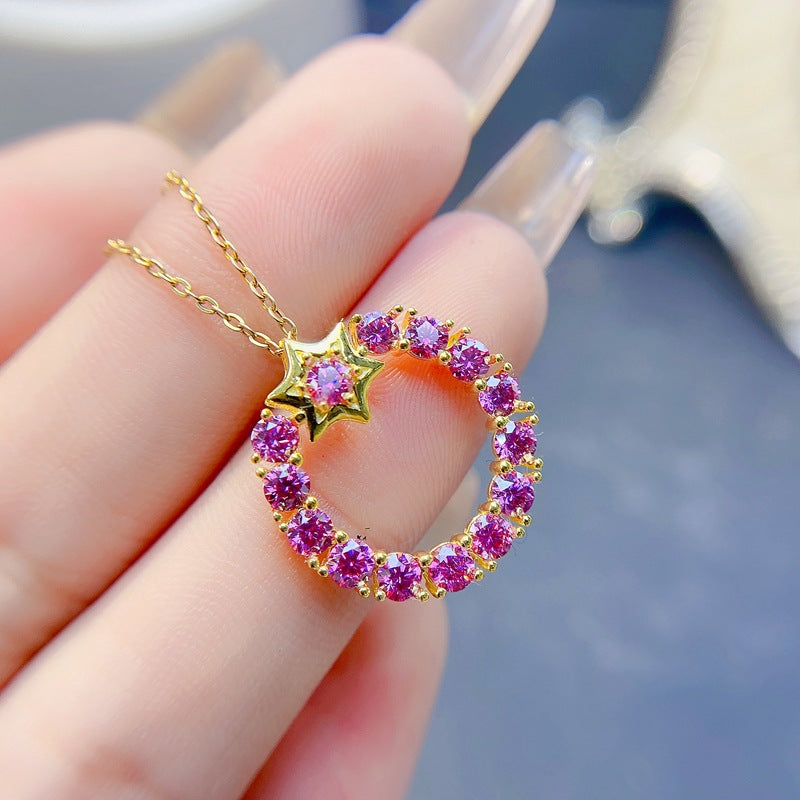 S925 Pink Moissanite Diamond Pendant 3*3mm Ladies Pendant
