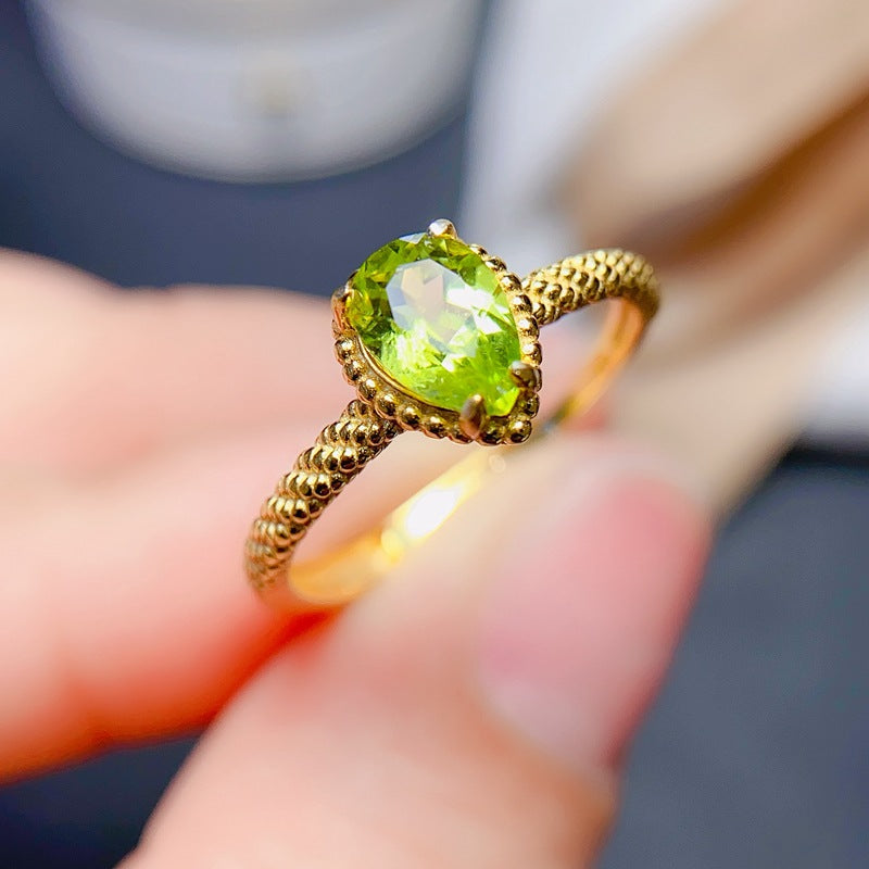 S925 fresh new natural peridot ring 5*7mm finger ring