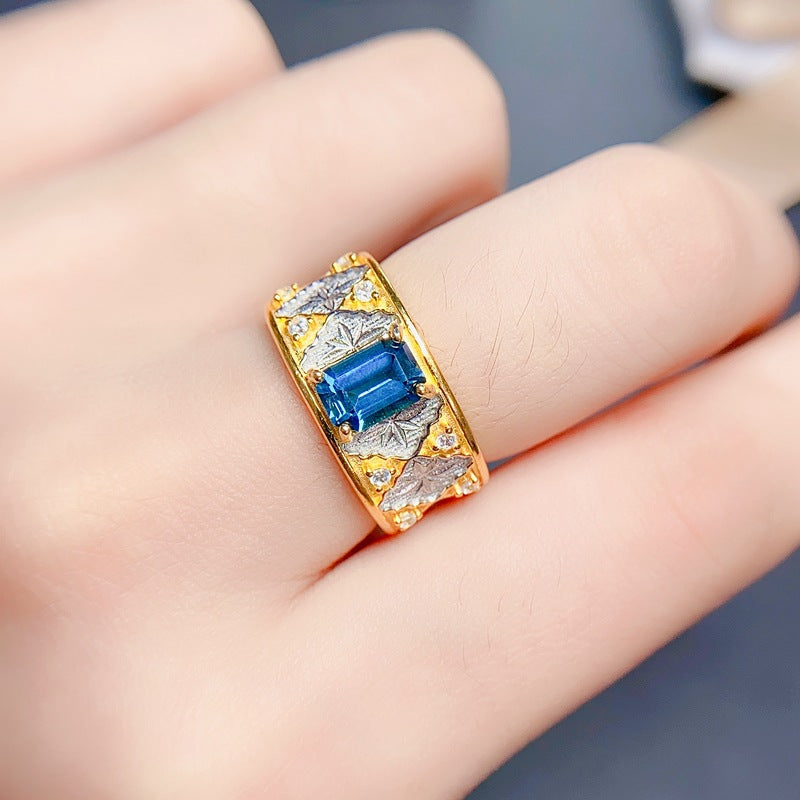S925 Italian Crafted Design Premium Natural London Blue Topaz Ring