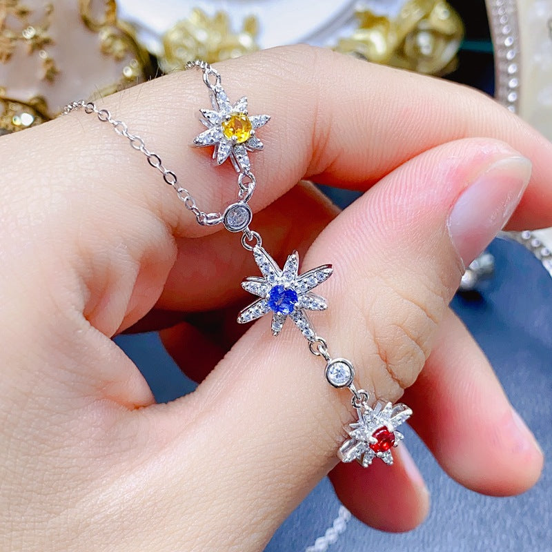 S925 Colorful Sapphire Pendant Chain