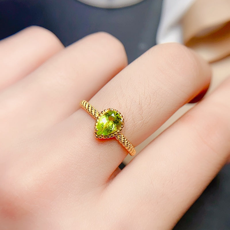 S925 fresh new natural peridot ring 5*7mm finger ring
