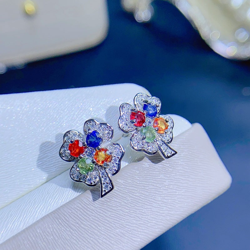 S925 Fashion New Colorful Natural Sapphire Earrings