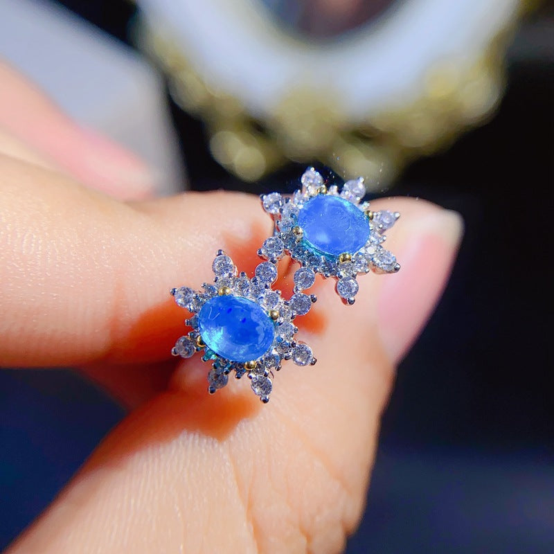 S925 Natural Colorful Blue Opal Earrings