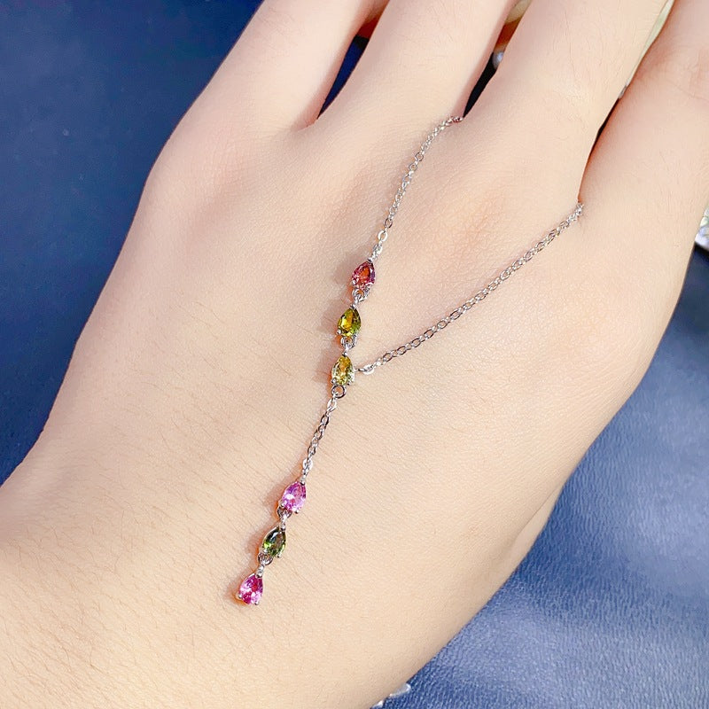 S925 Fashion new colorful natural water drop tourmaline pendant necklace