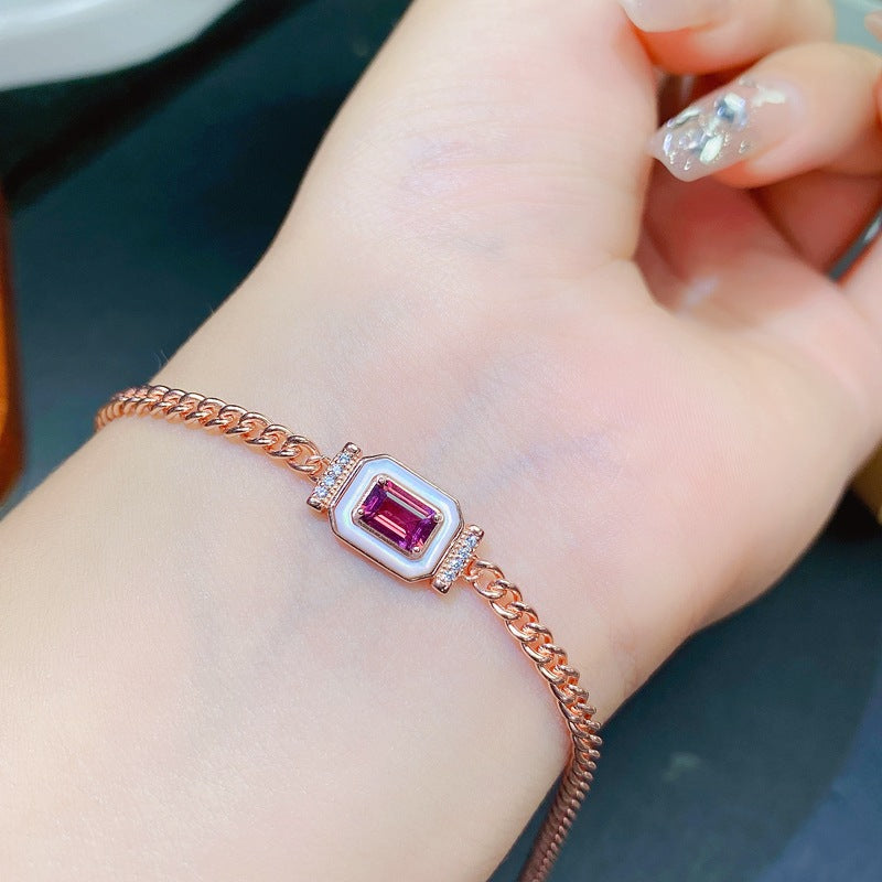 S925 Natural Magnesia Aluminum Garnet Bracelet Set 4*6mm Small Octagon