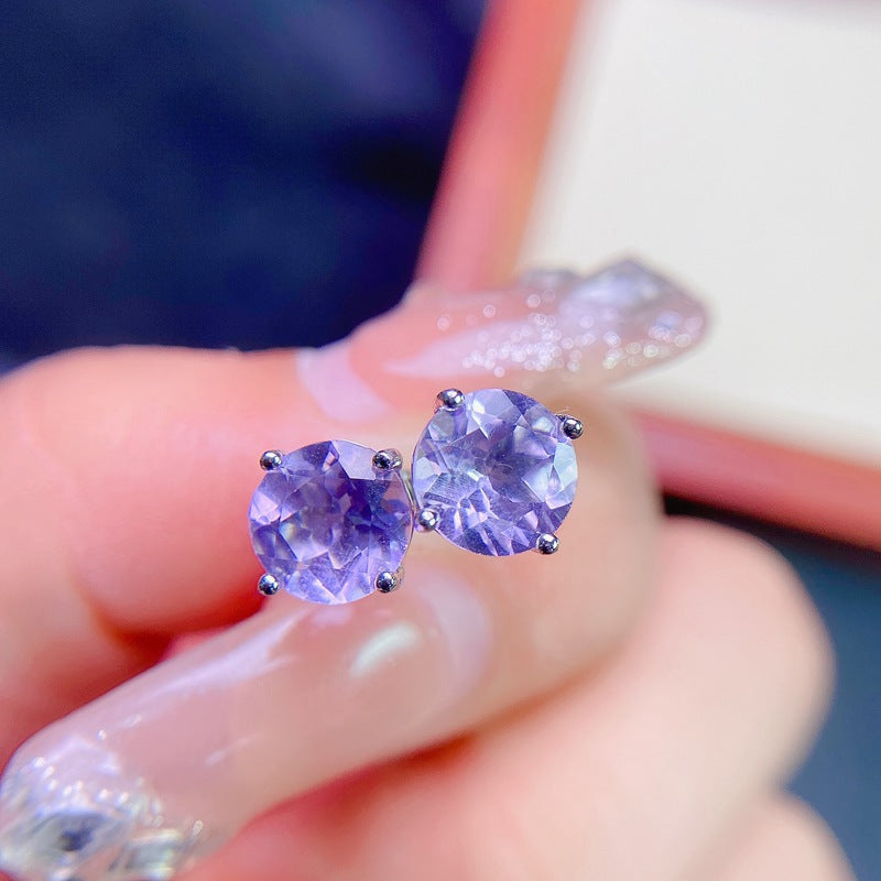 S925 Simple Natural Amethyst Earrings