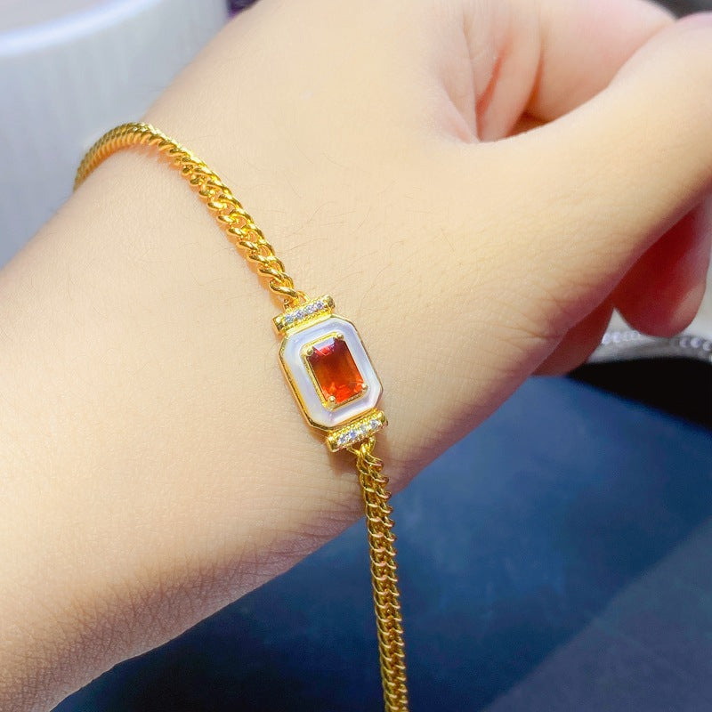 S925 Natural Fanta Garnet Bracelet with Natural Shells