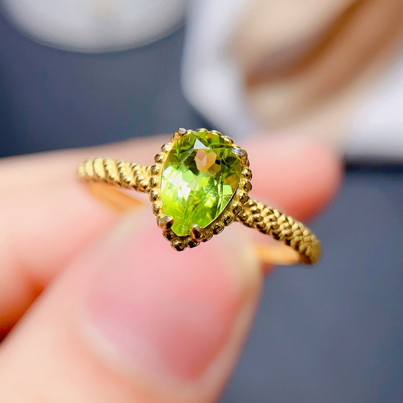 S925 fresh new natural peridot ring 5*7mm finger ring
