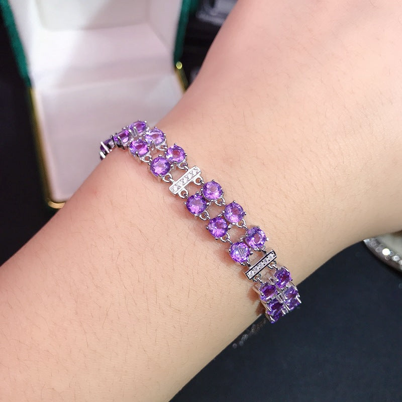 S925 Amethyst Bracelet Colorful Silver Jewelry