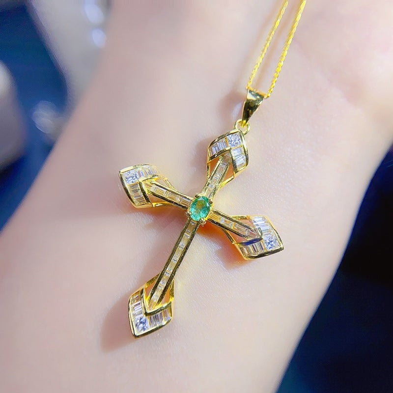 S925 Fashion Natural Emerald Pendant