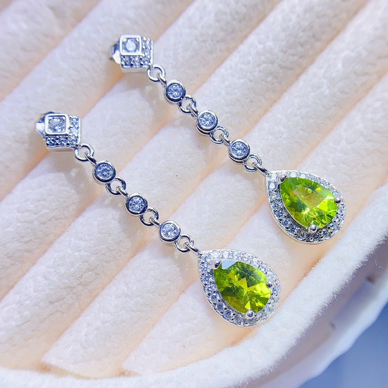S925 Natural Peridot Earrings Drops 5*7mm Earrings