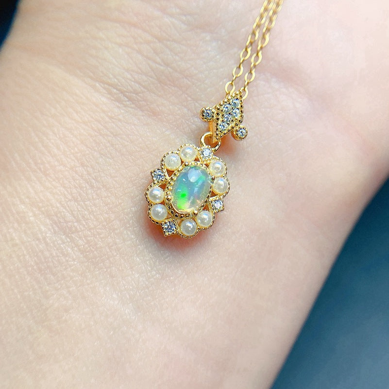 S925 Natural Opal Pendant 4*6mm Ladies Pendant