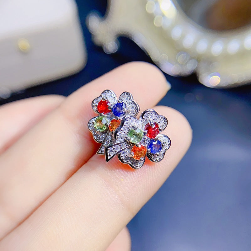 S925 Fashion New Colorful Natural Sapphire Earrings