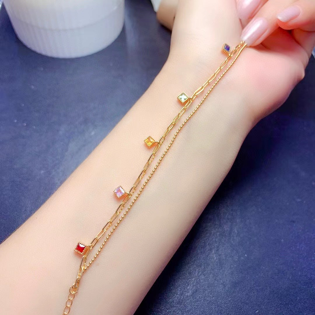 S925 Small Fresh Natural Colorful Sapphire Bracelet