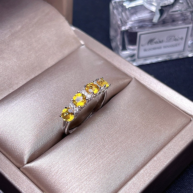 S925 citrine ring row ring