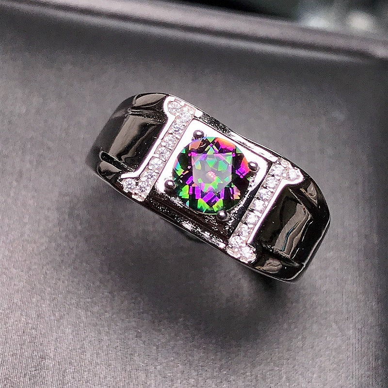 S925 Seven Color Crystal Men's Ring