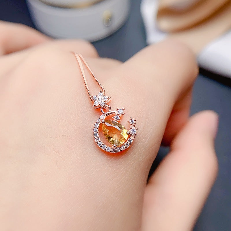 S925 Natural Citrine Pendant 5*7mm Fashion Pendant