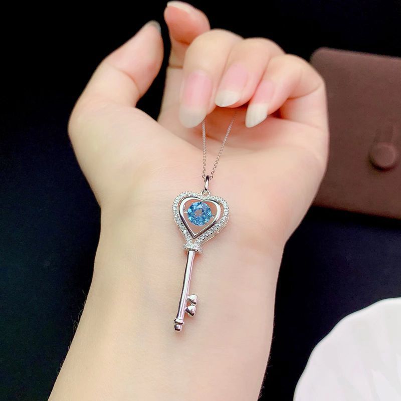 S925 Natural Swiss Blue Topaz Chain Pendant