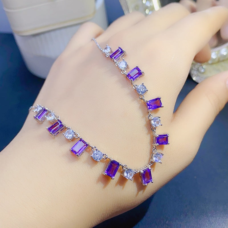 S925 Natural Amethyst 4*6mm Evening Necklace