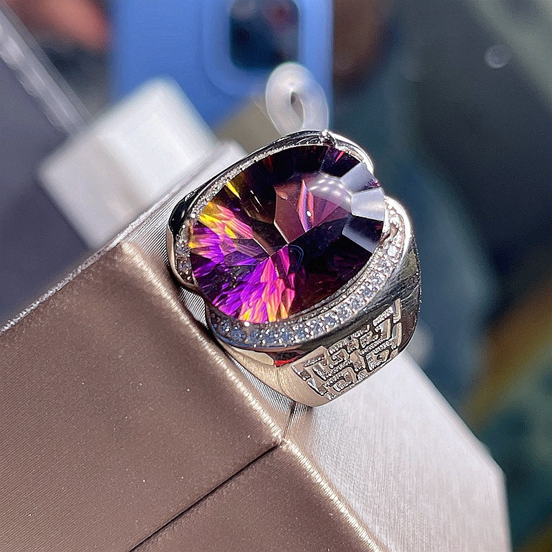 S925 Amethyst Men's Ring