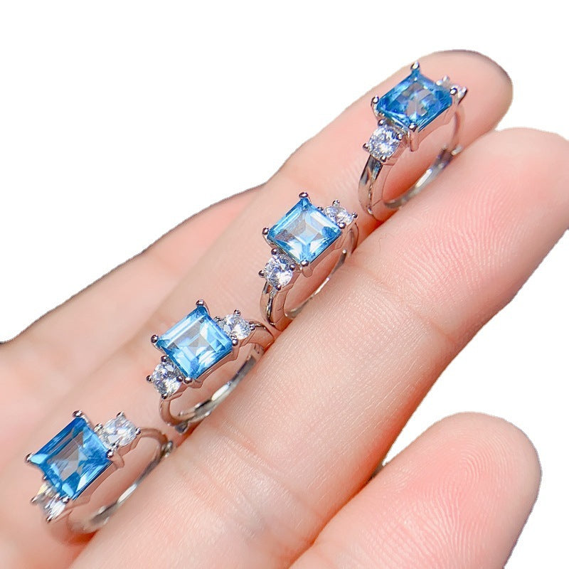 S925 Natural Topaz Earrings Light Luxury Super Sparkle Topaz