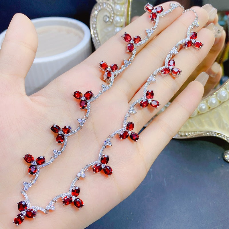 S925 Fashion Natural Garnet Row Necklace