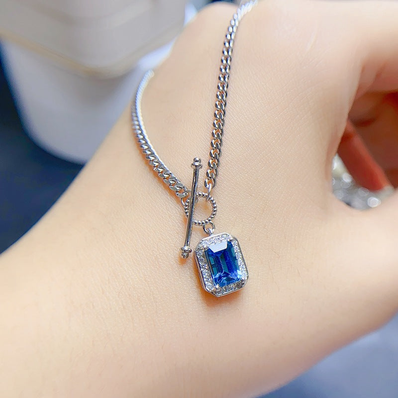 S925 Simple Little Fresh Natural London Blue Topaz Necklace