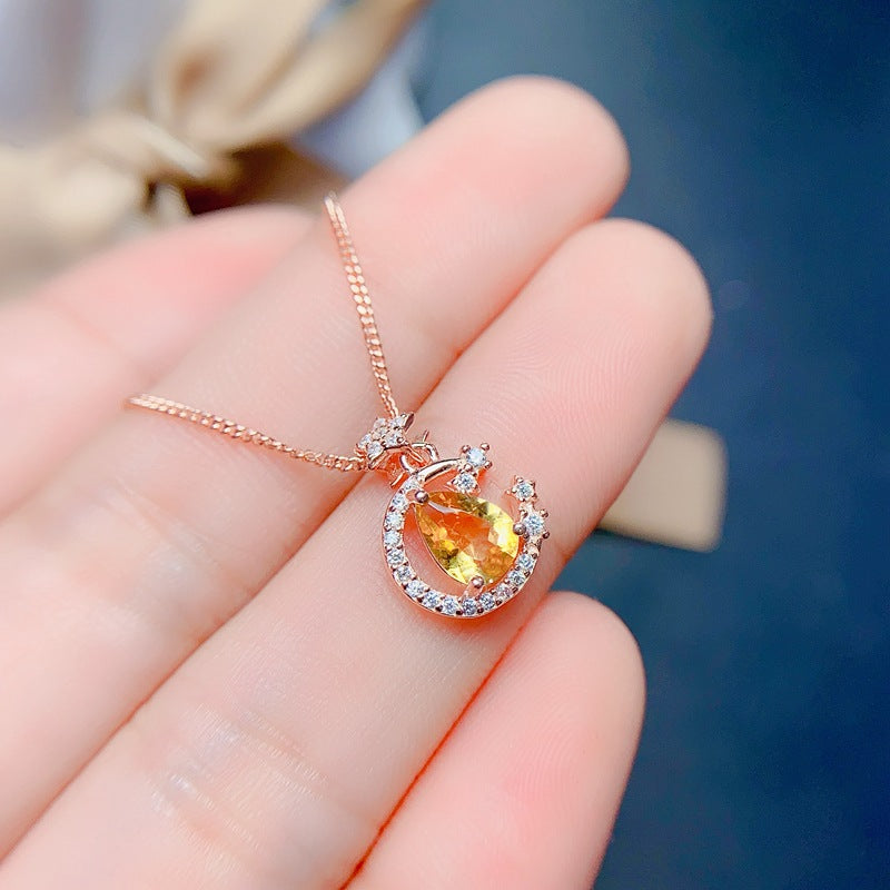 S925 Natural Citrine Pendant 5*7mm Fashion Pendant