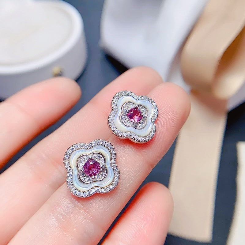 S925 Fashion Fresh Leaf Style Natural Topaz Earrings