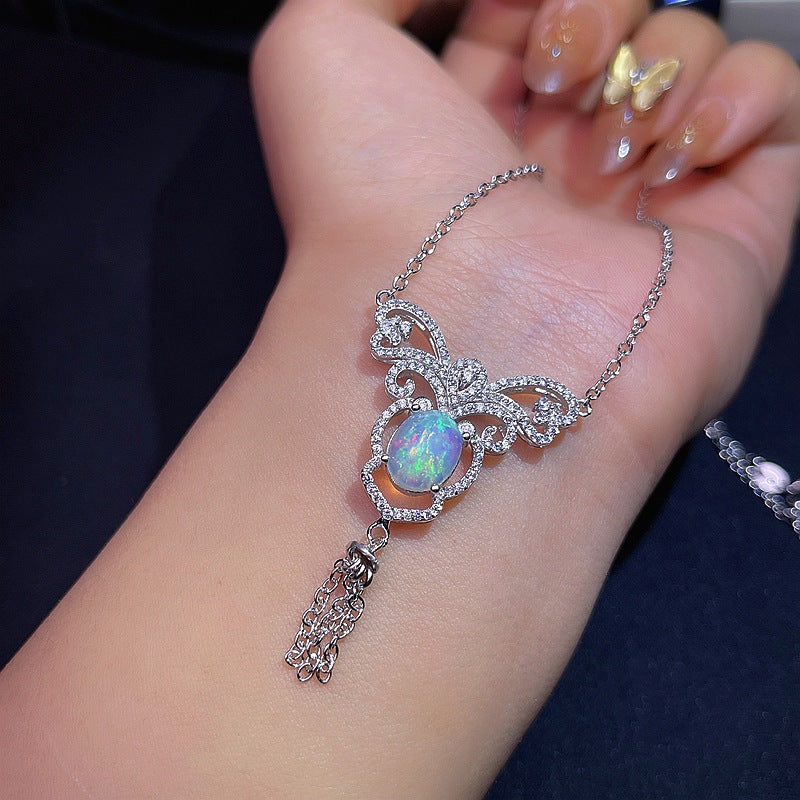 S925 natural opal chain row fire opal collarbone chain