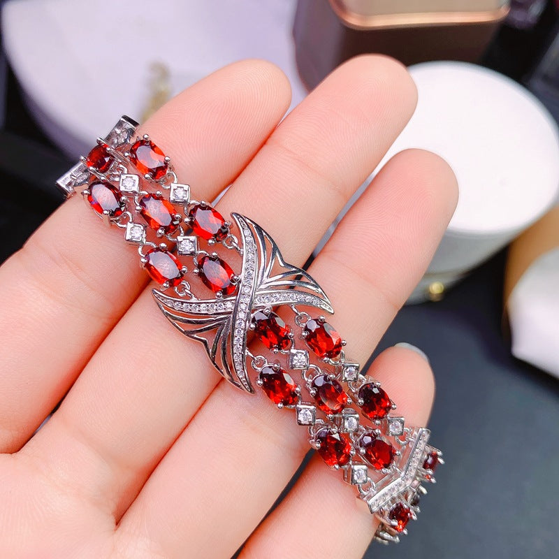 S925 High-end Luxury 4*6mm Garnet Bracelet for Girls