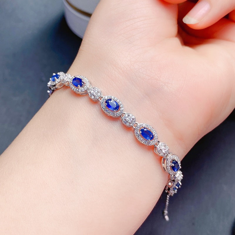 S925 Natural Sapphire Bracelet Extended Ladies Chain