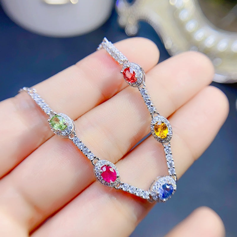 S925 Simple Natural Color Sapphire Bracelet