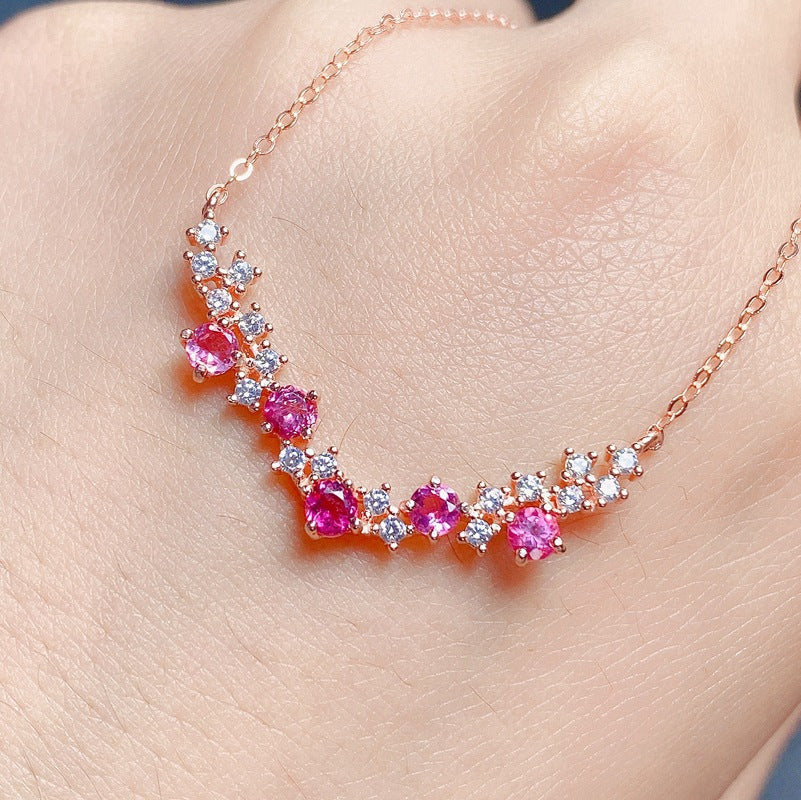 S925 Natural Pink Tourmaline Necklace