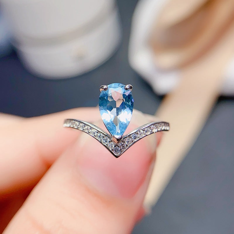 S925 Fashion Ring Natural Topaz Ring
