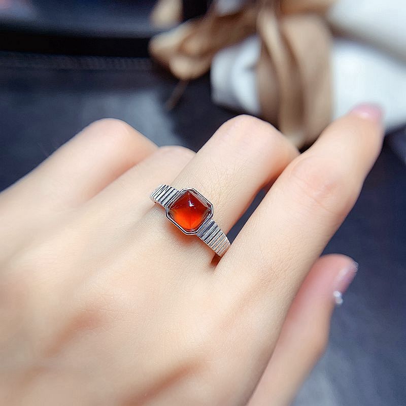 S925 Light Luxury Natural Tantalum Garnet Ring Row Ring