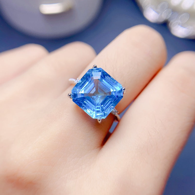 S925 Simple Small Fresh Set Asche Natural Topaz Ring