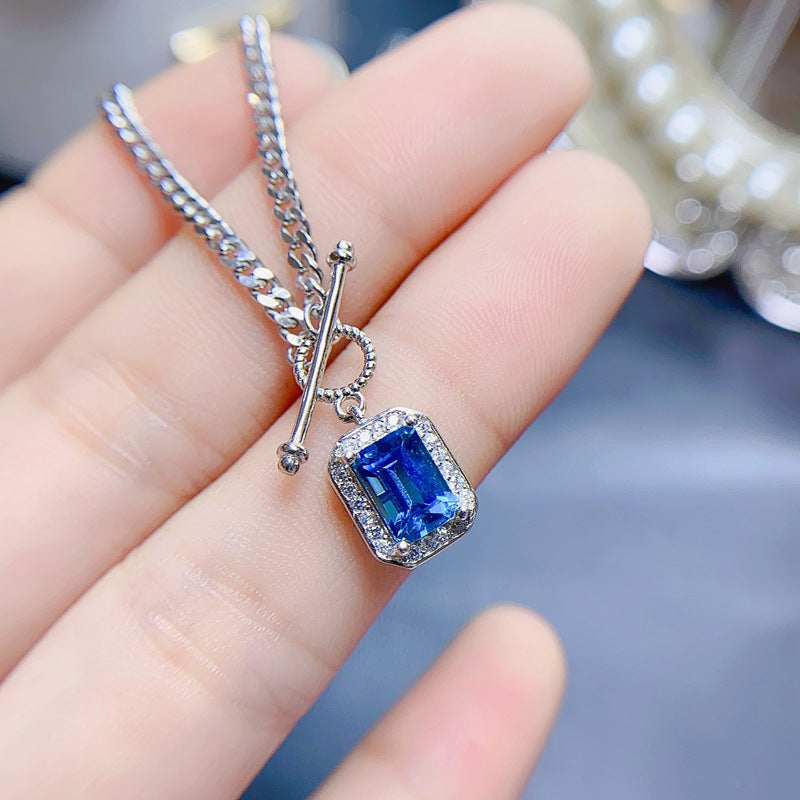 S925 Simple Little Fresh Natural London Blue Topaz Necklace