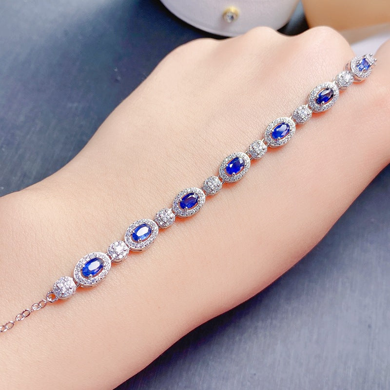 S925 Natural Sapphire Bracelet Extended Ladies Chain