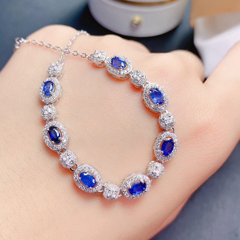 S925 Natural Sapphire Bracelet Extended Ladies Chain