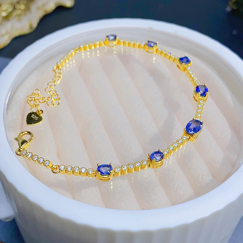S925 small fresh natural sapphire bracelet 925 silver bracelet