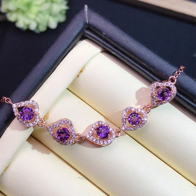 S925 Simple Bracelet 925 Sterling Silver with Amethyst Bracelet